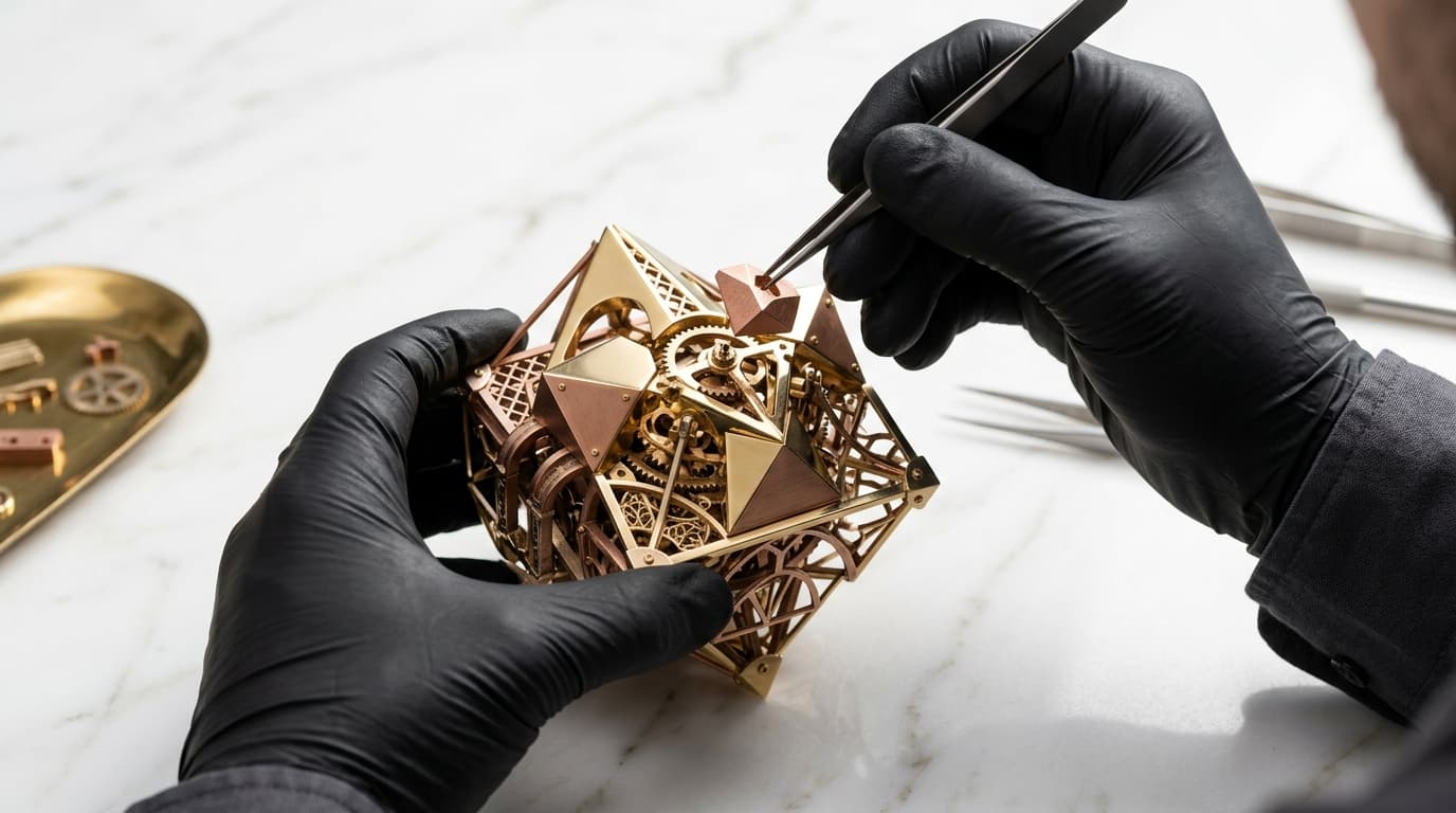 Master artisan kinetic gold centerpiece assembly